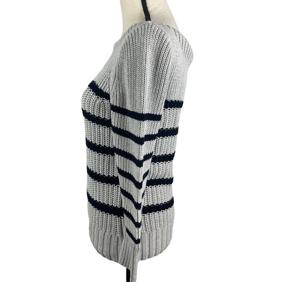 J. CREW GRAY NAVY STRIPED RIPPLE STITCH BOATNECK KNIT SWEATER SMALL - Picture 6 of 9
